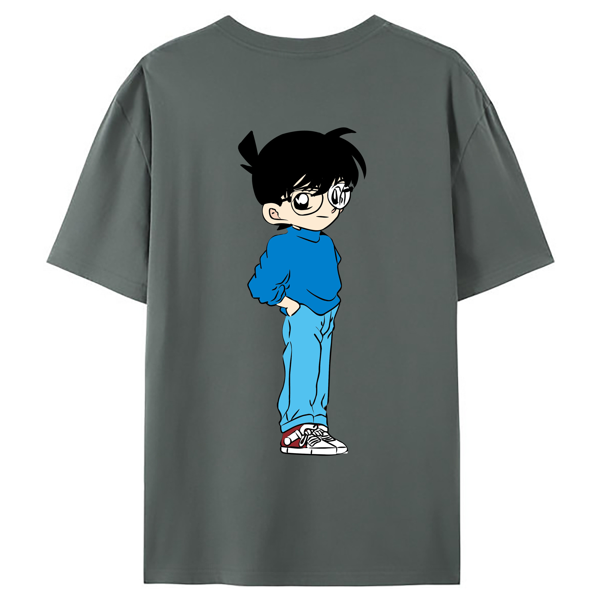 （画像用） 名探偵コナン 江戸川 コナン Detective Conan Conan Edogawa 綿100％ メンズ半袖Tシャツ（バックプリント） 通気性